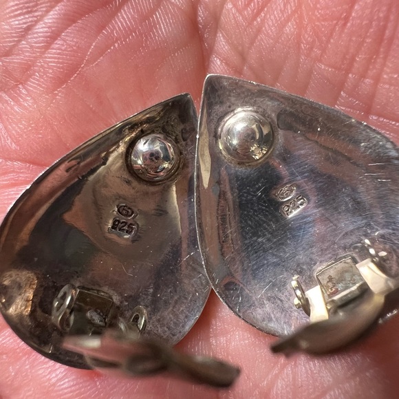 Onyx Teardrop Sterling Silver 925 Clip-on Earrings - Picture 3 of 4